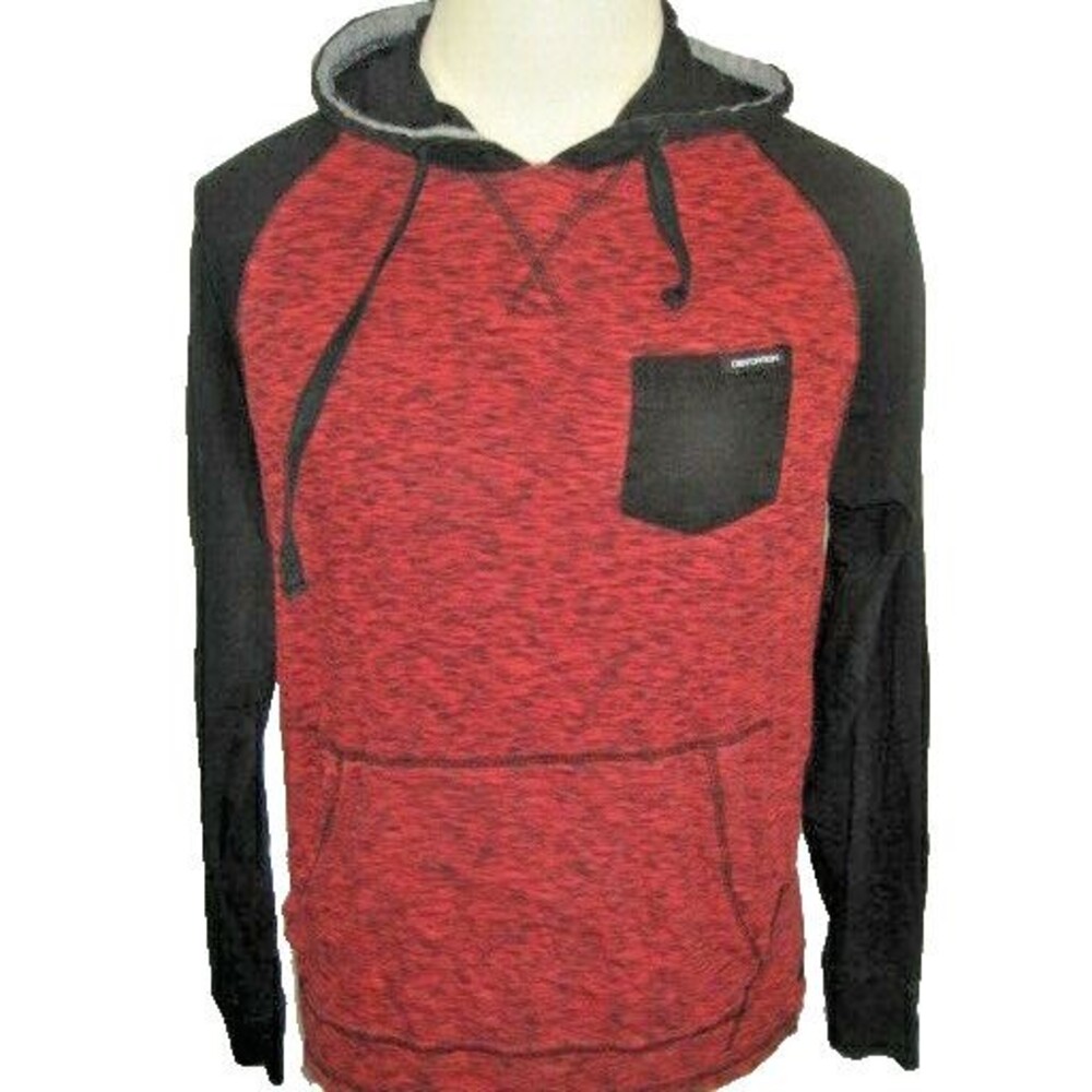 Distortion Hooded Long Sleeve Shirt Red/Black Heather w/ Pocket Men's Size Large